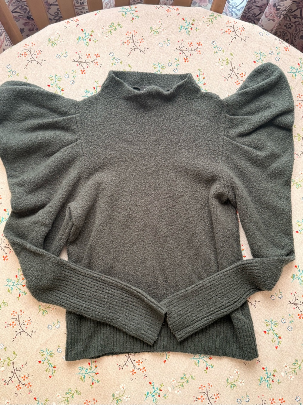 Express Olive Puff-Sleeve Turtleneck Sweater